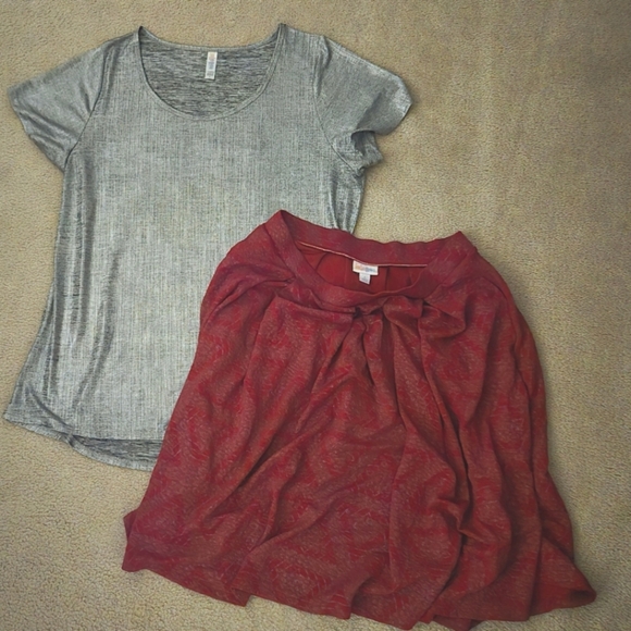 LulaRoe Madison Skirt in Red and Silver Size Large and Silver Shirt XL Bundle - Picture 1 of 7